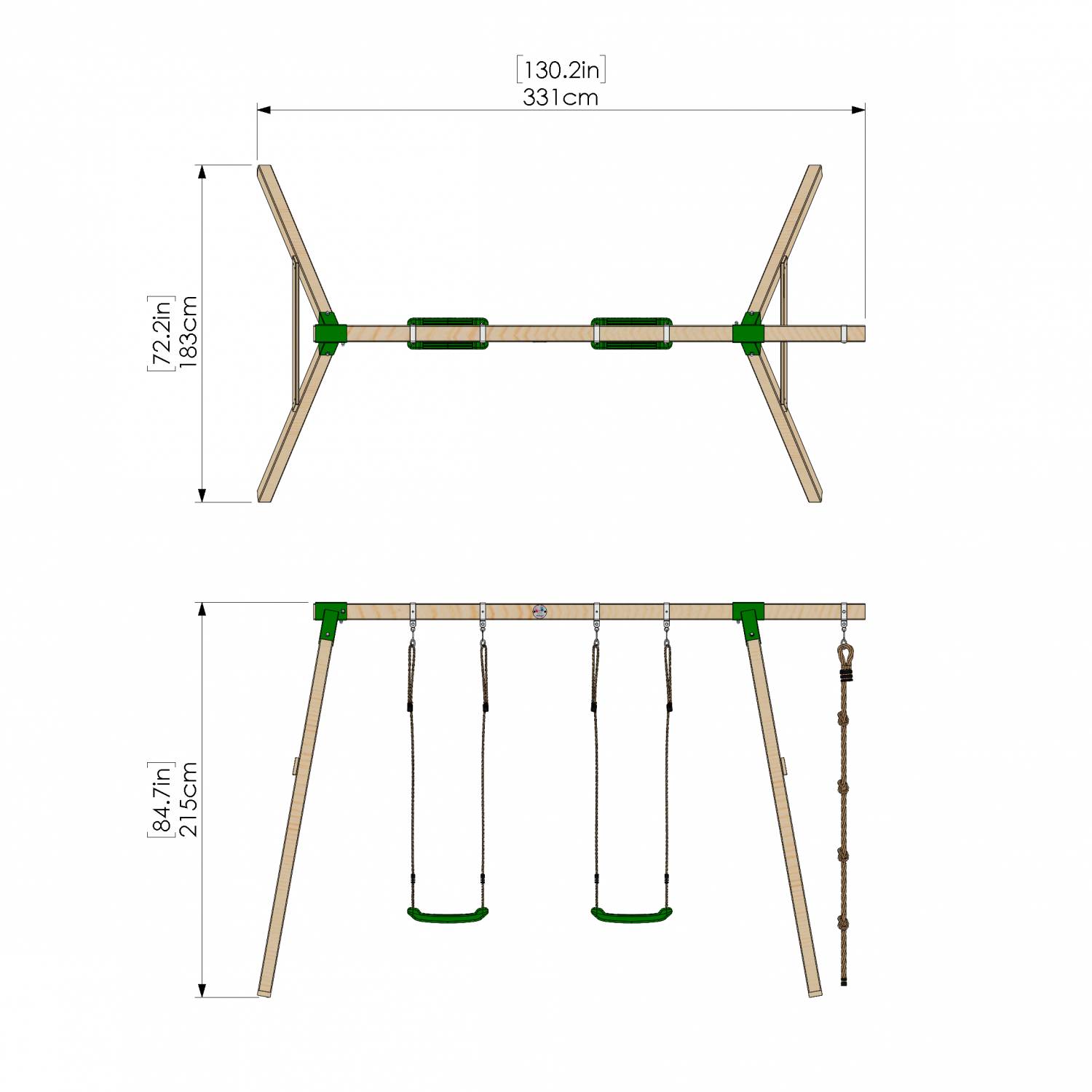 Little Rascals Double Swing Set with 2 Swing Seats & Climbing Rope