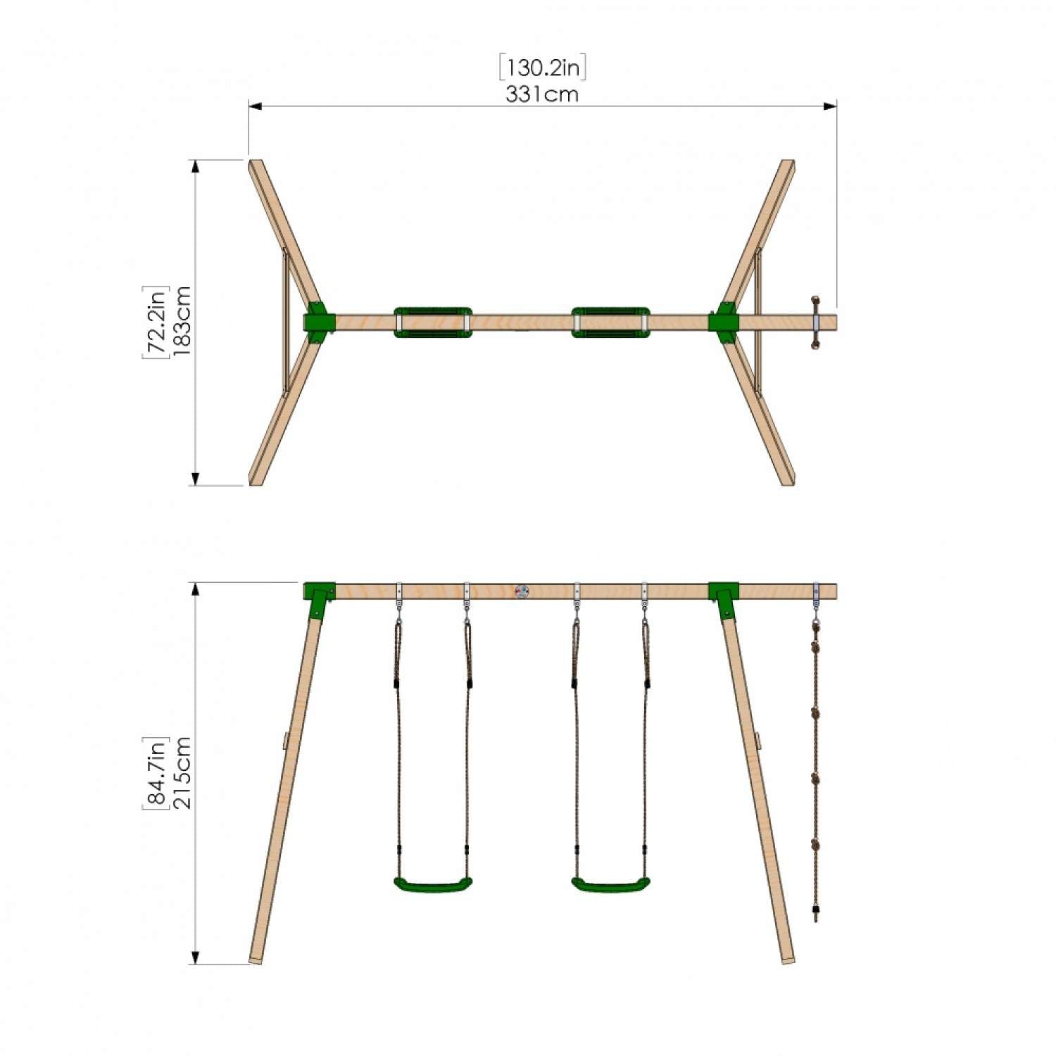 Little Rascals Double Swing Set with 2 Swing Seats & Rope Ladder