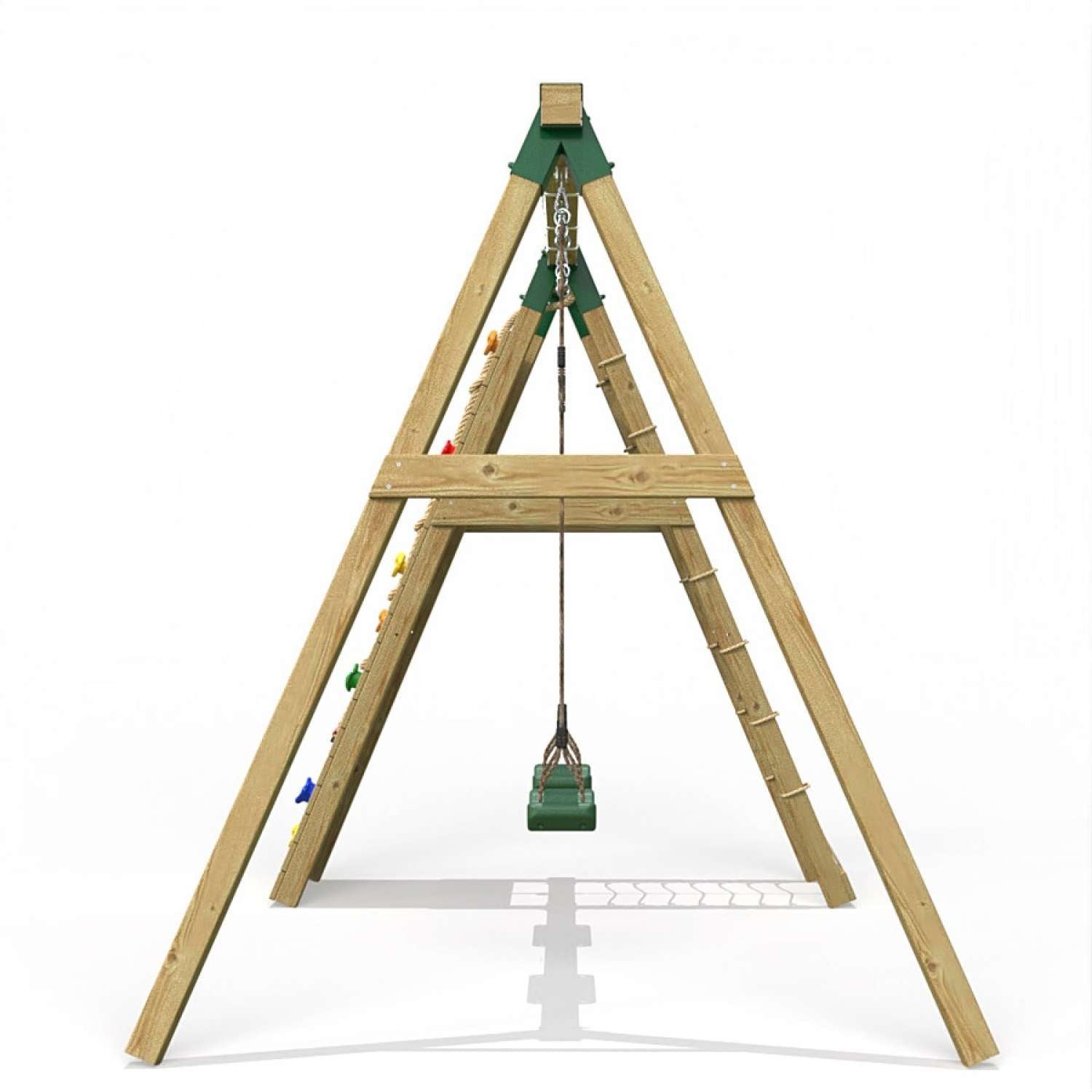 Little Rascals Double Swing Set with Climbing Wall/Net & 2 Swing Seats