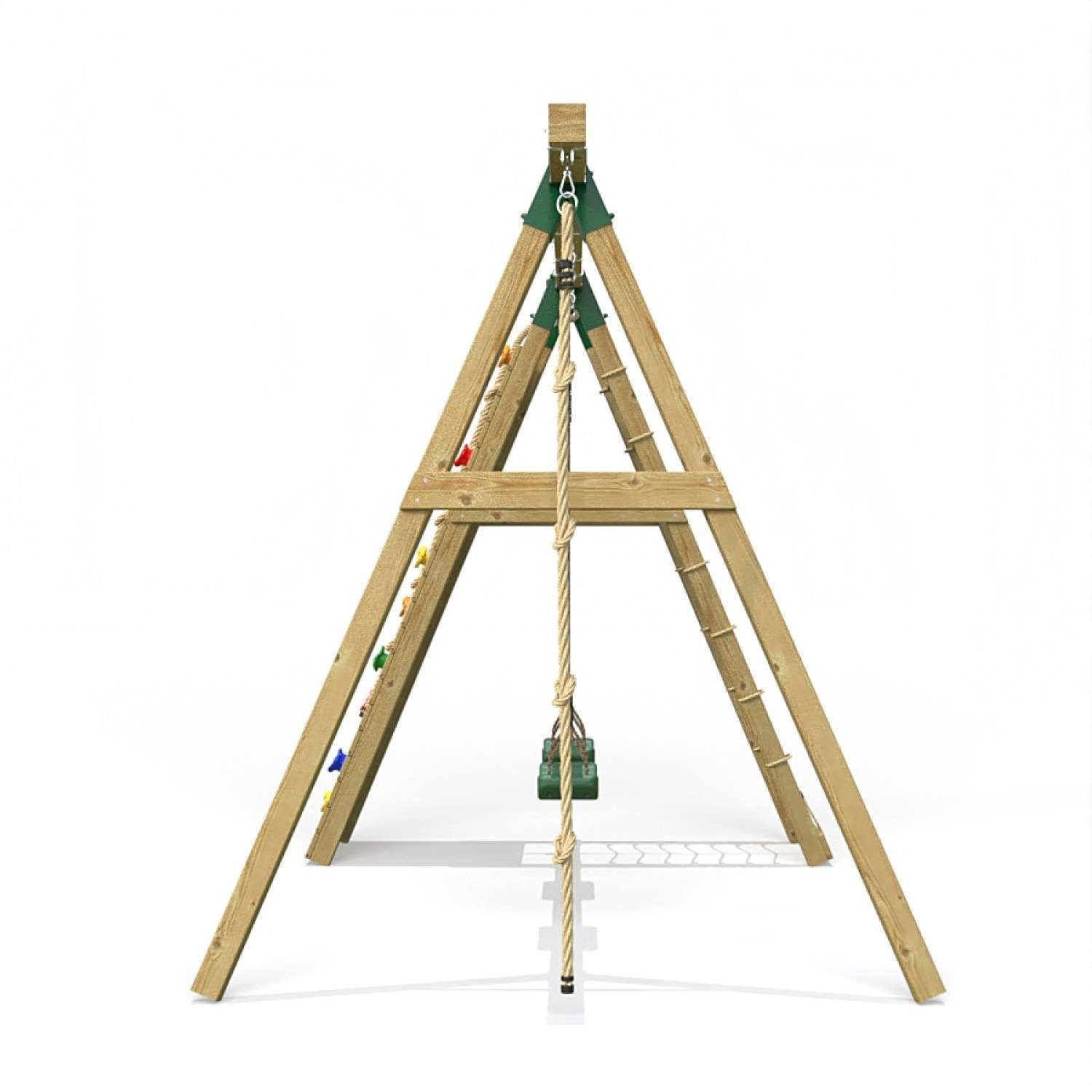 Little Rascals Double Swing Set with Climbing Wall/Net, 2 Swing Seats & Climbing Rope