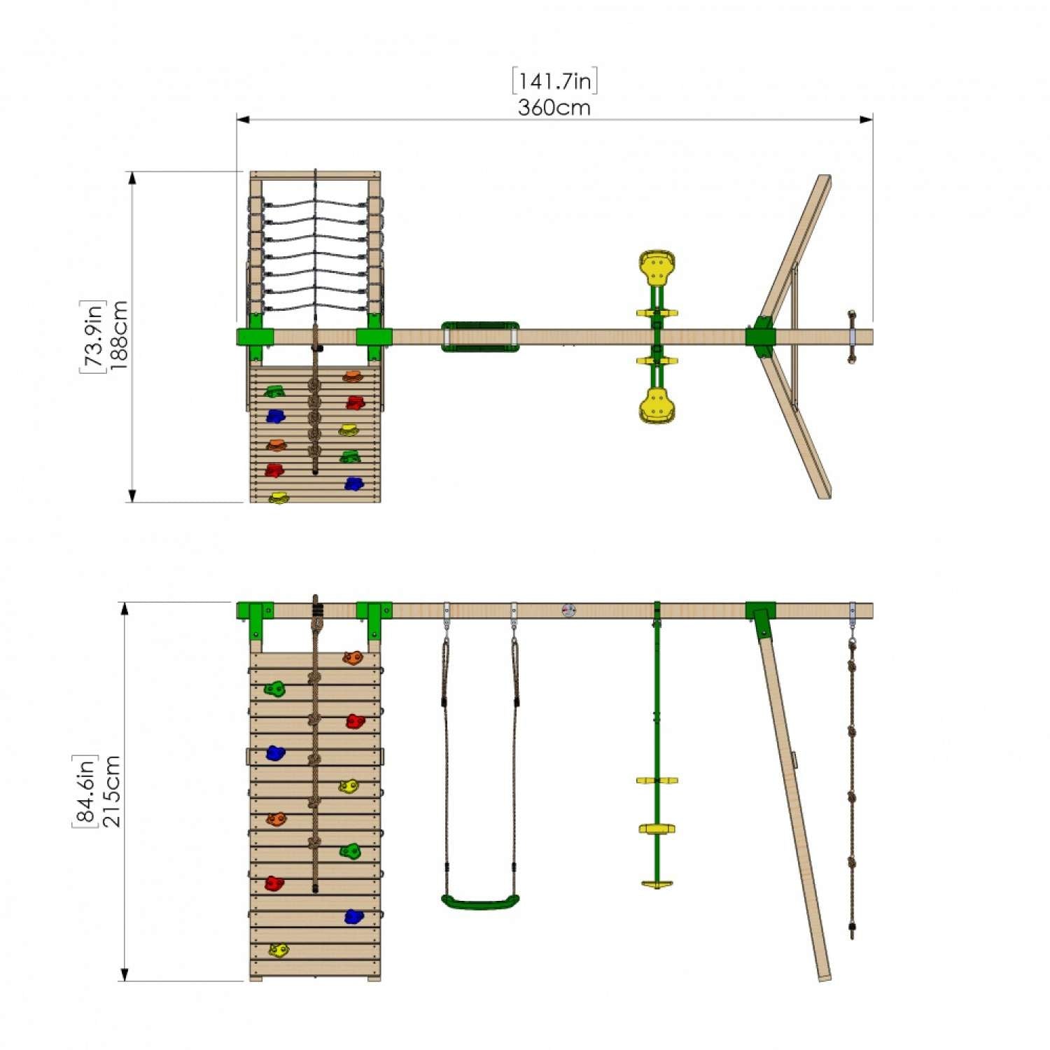 Little Rascals Double Swing Set with Climbing Wall/Net, Swing Seat, Glider & Rope Ladder