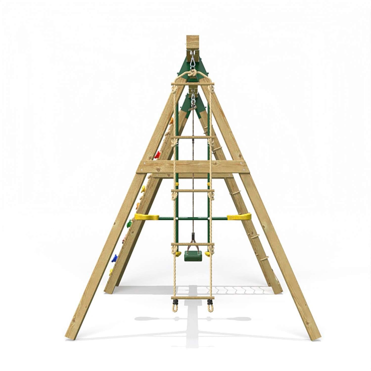 Little Rascals Double Swing Set with Climbing Wall/Net, Swing Seat, Glider & Rope Ladder