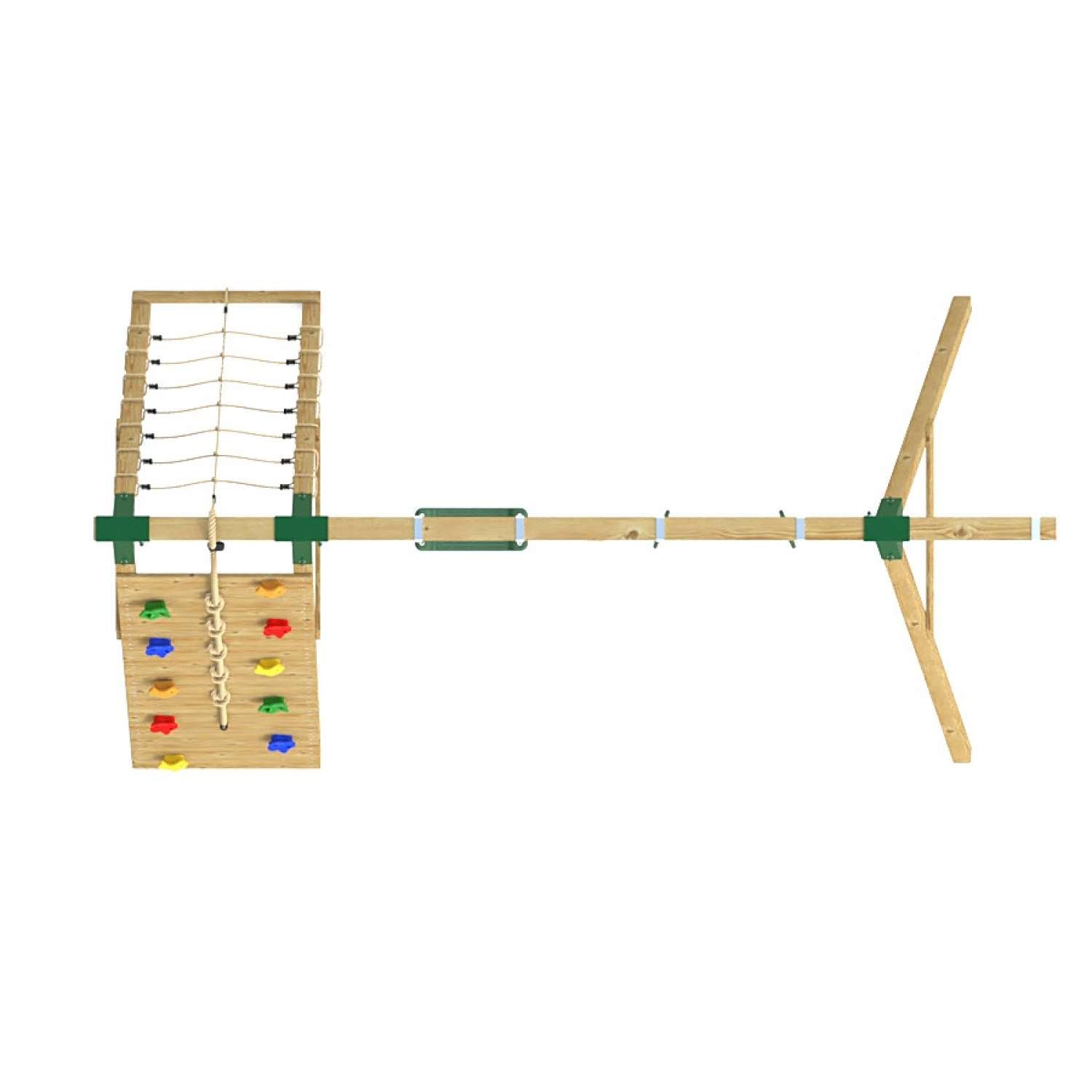 Little Rascals Double Swing Set with Climbing Wall/Net, Swing Seat, Trapeze Bar & Climbing Rope