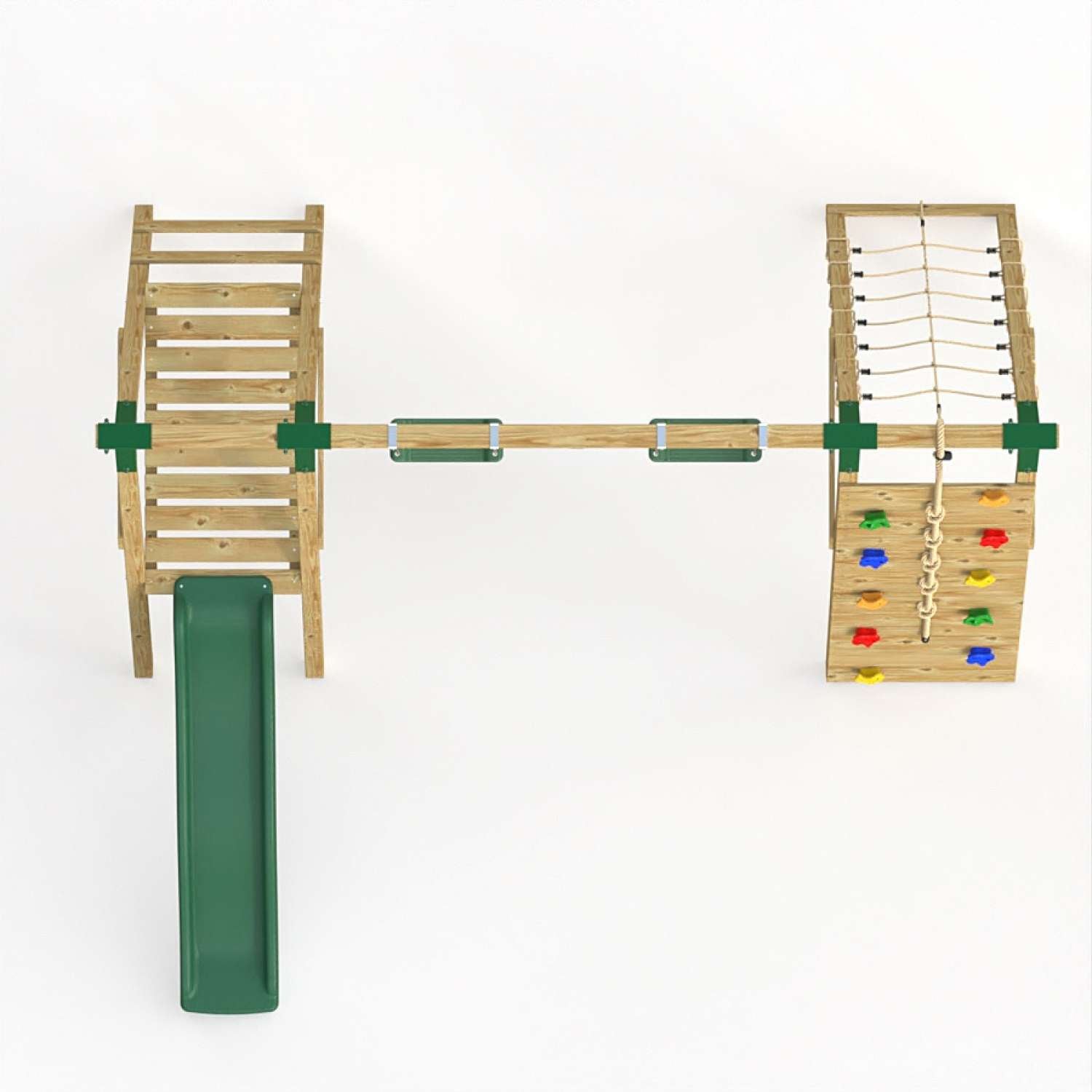 Little Rascals Double Swing Set with Slide, Climbing Wall/Net & 2 Swing Seats