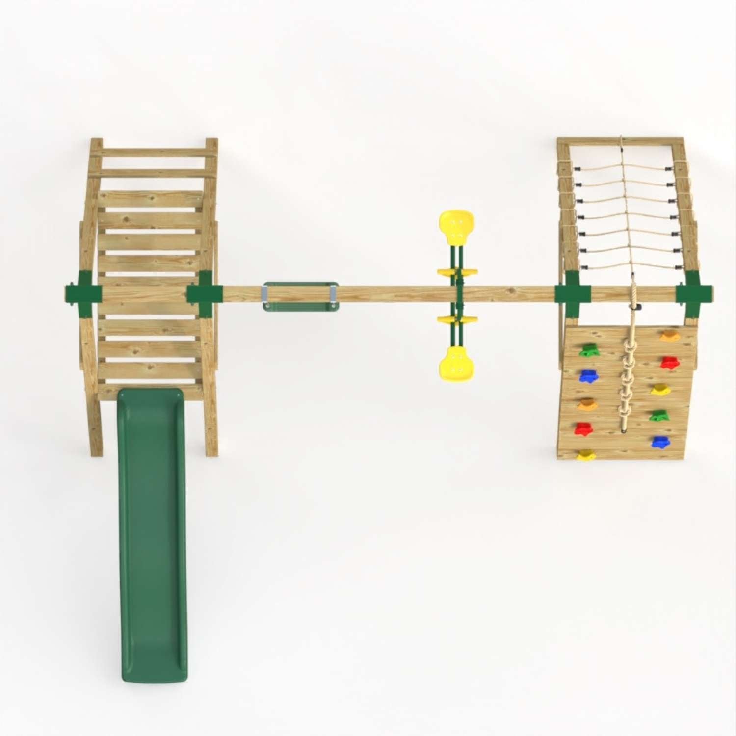 Little Rascals Double Swing Set with Slide, Climbing Wall/Net, Swing Seat & Glider