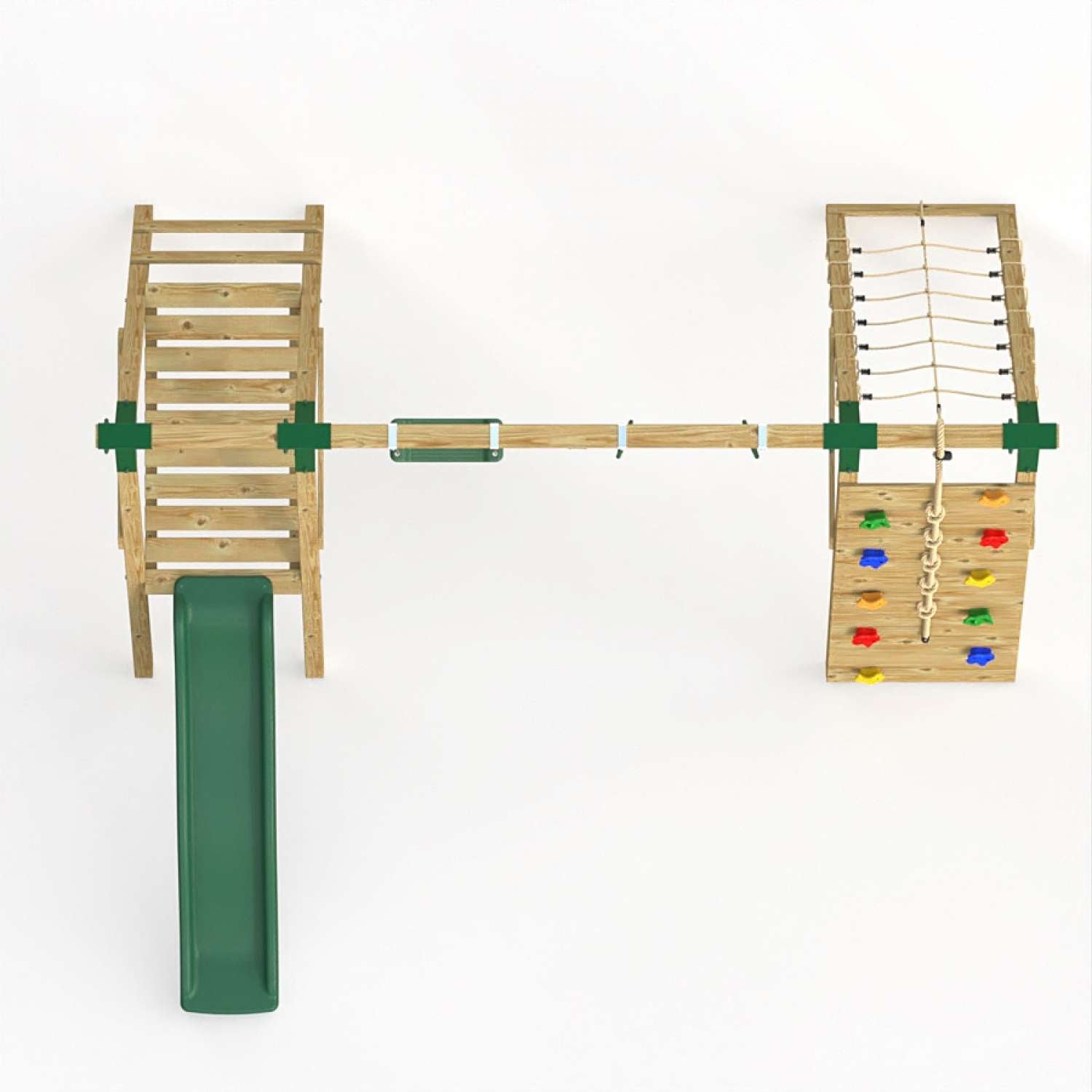 Little Rascals Double Swing Set with Slide, Climbing Wall/Net, Swing Seat & Trapeze Bar