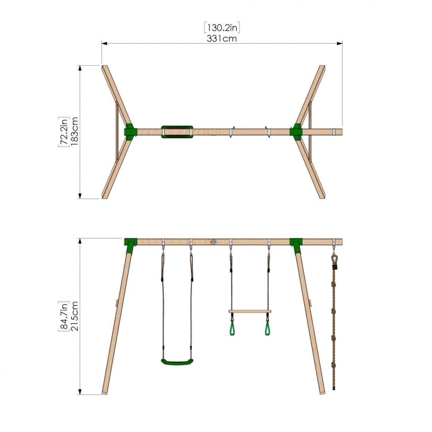 Little Rascals Double Swing Set with Swing Seat, Trapeze Bar & Climbing Rope