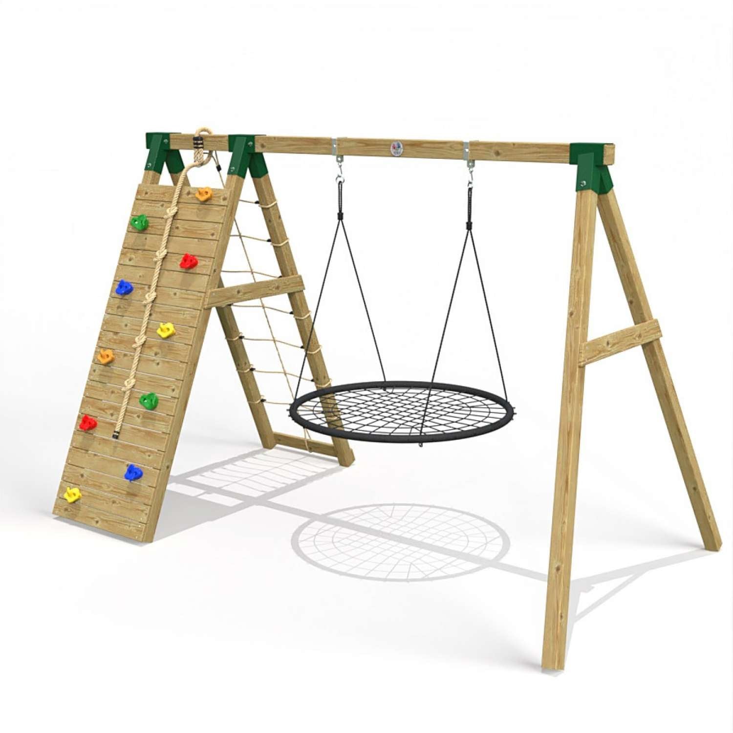 Little Rascals Single Swing set with Climbing Wall/Net & Nest Swing