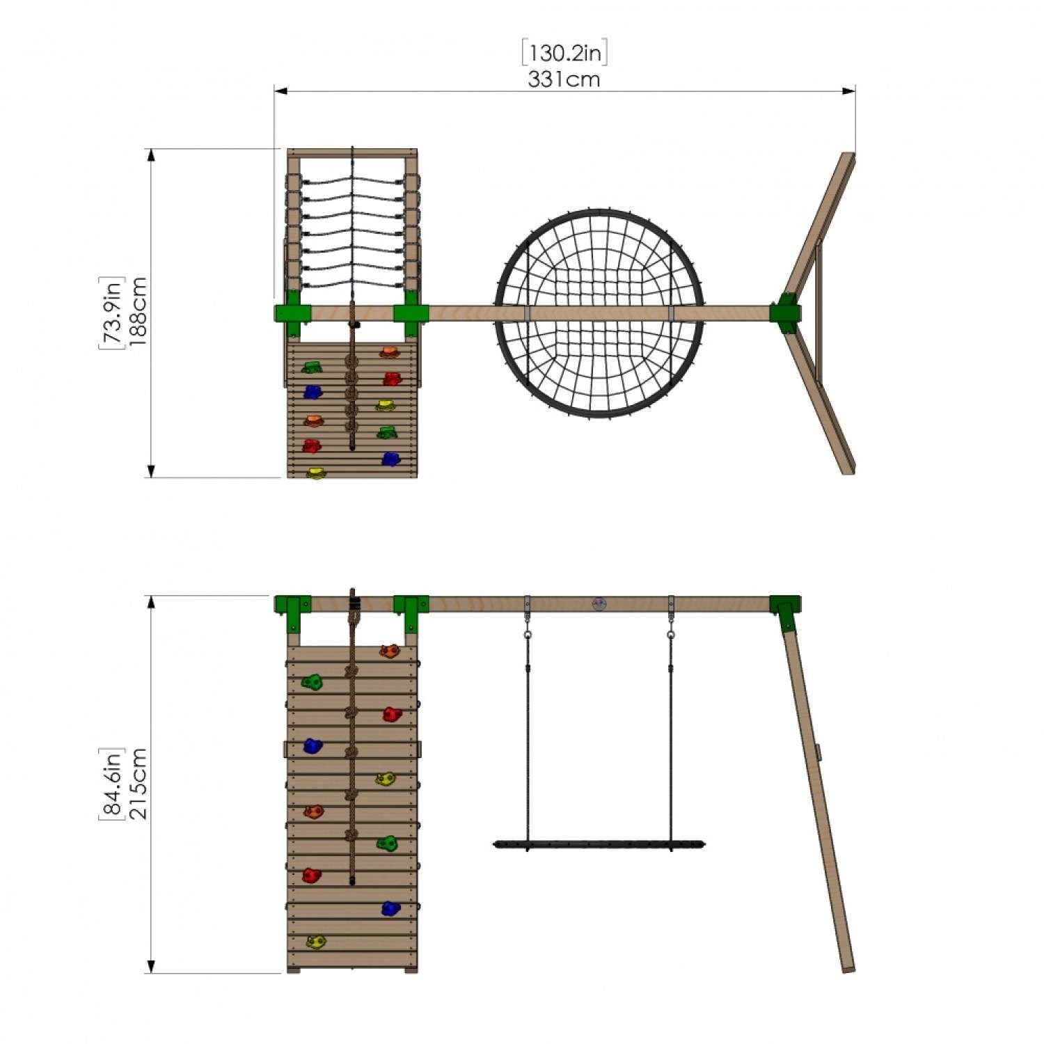 Little Rascals Single Swing set with Climbing Wall/Net & Nest Swing