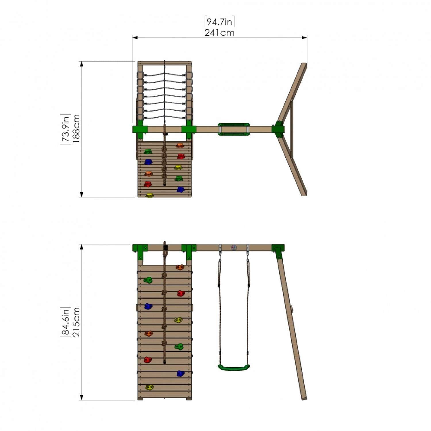 Little Rascals Single Swing Set with Climbing Wall/Net & Swing Seat