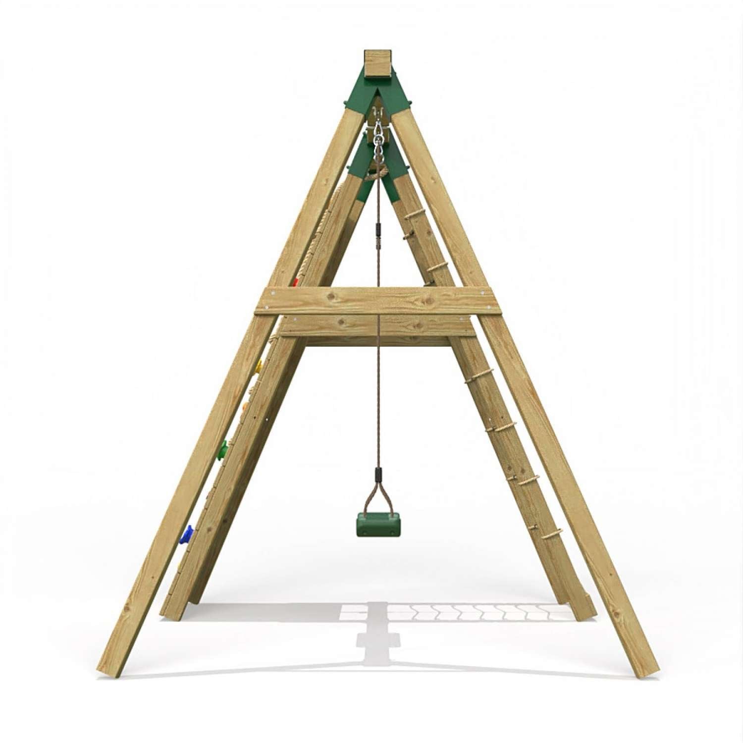 Little Rascals Single Swing Set with Climbing Wall/Net & Swing Seat