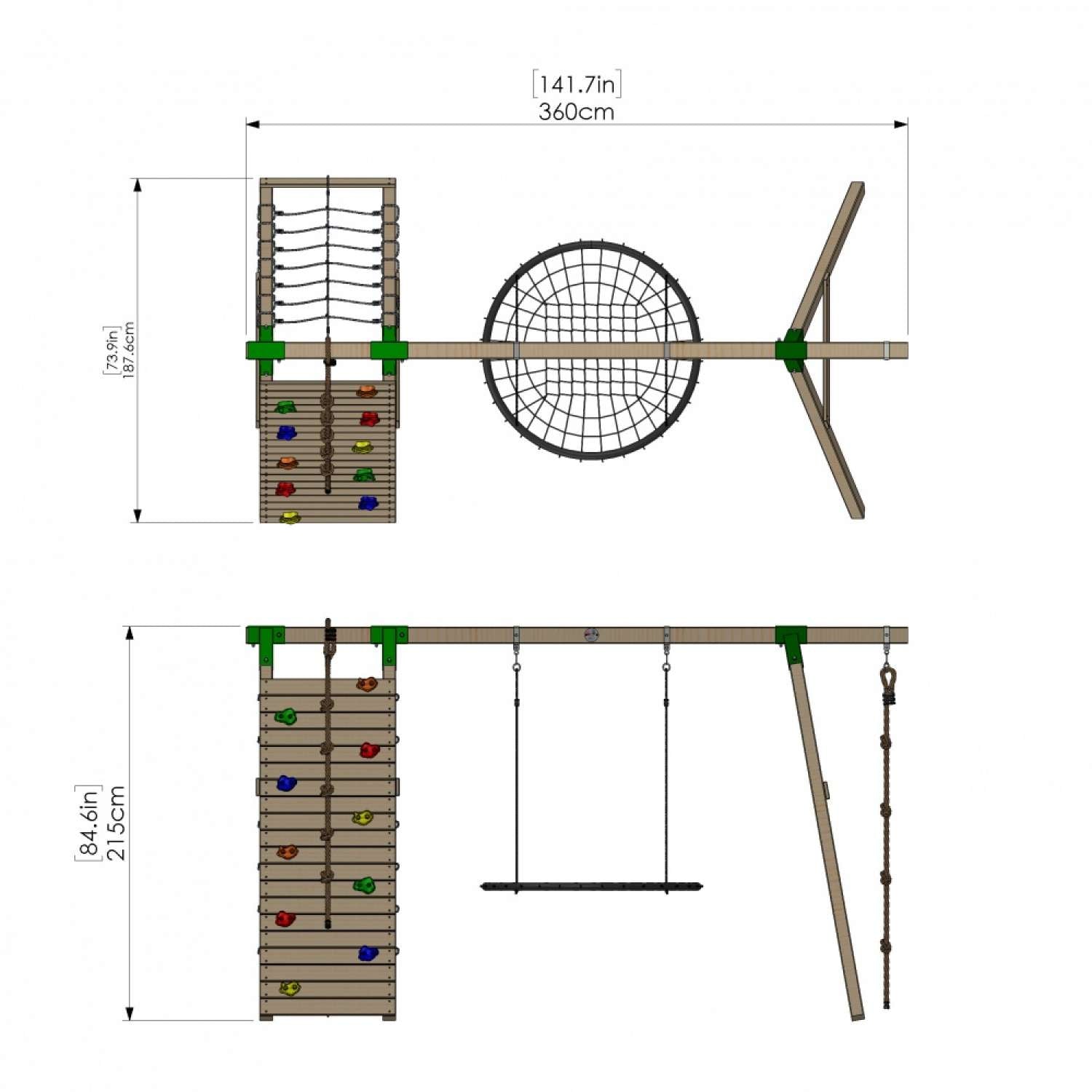 Little Rascals Single Swing Set with Climbing Wall/Net, Nest Swing & Climbing Rope