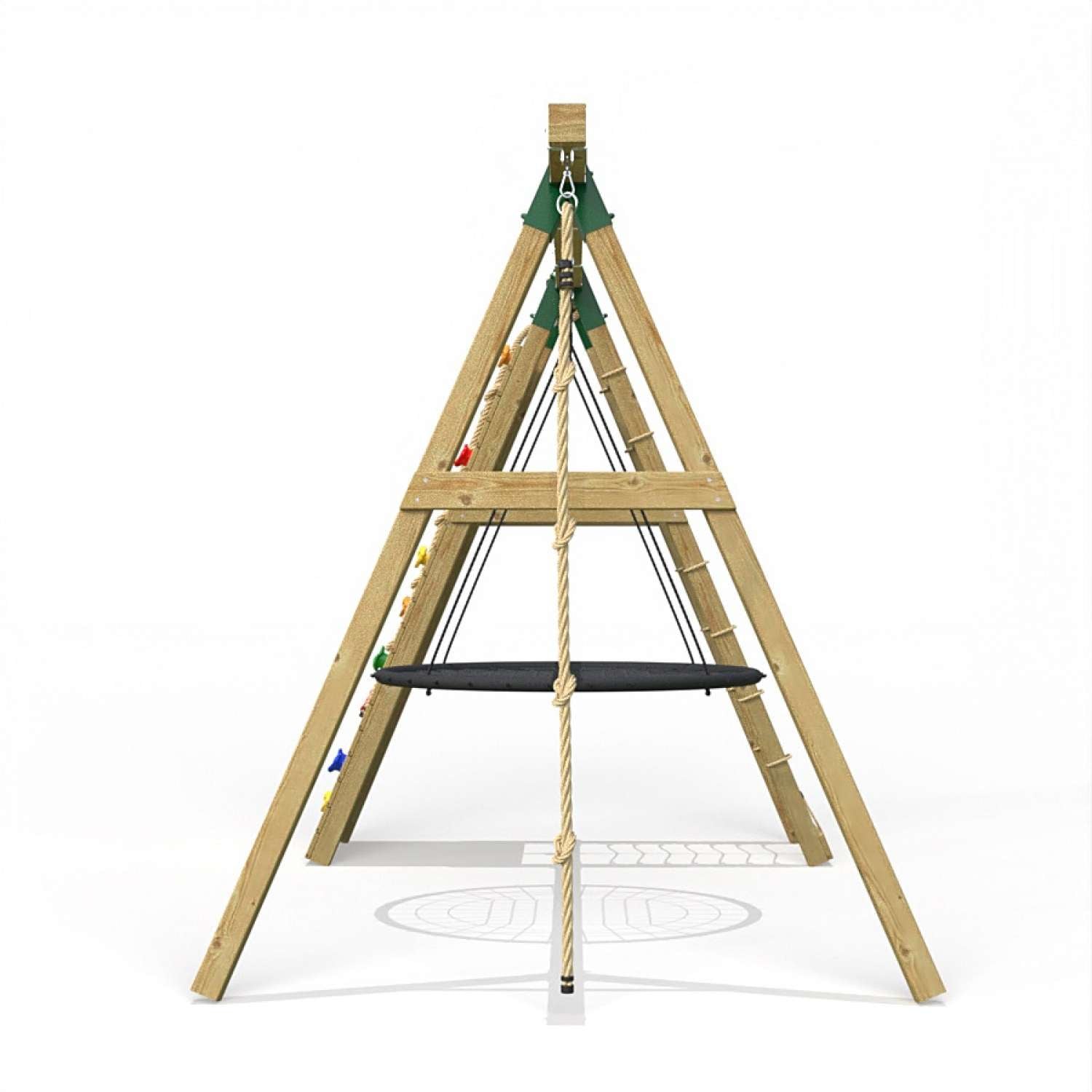 Little Rascals Single Swing Set with Climbing Wall/Net, Nest Swing & Climbing Rope