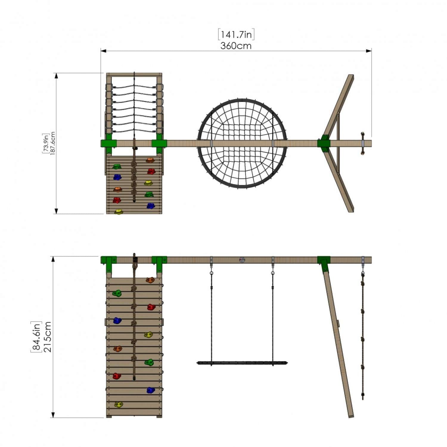 Little Rascals Single Swing Set with Climbing Wall/Net, Nest Swing & Rope Ladder