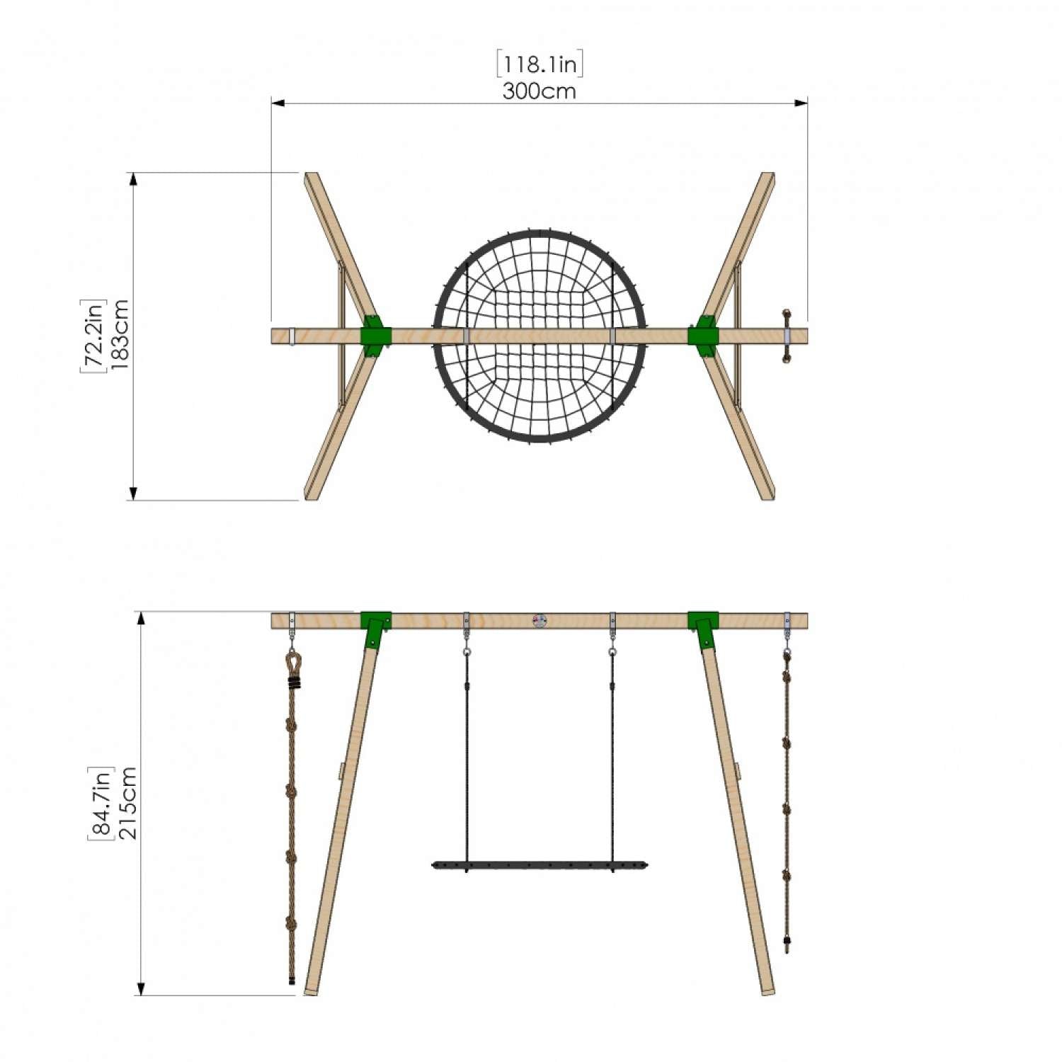 Little Rascals Single Swing Set with Nest Swing , Climbing Rope & Rope Ladder