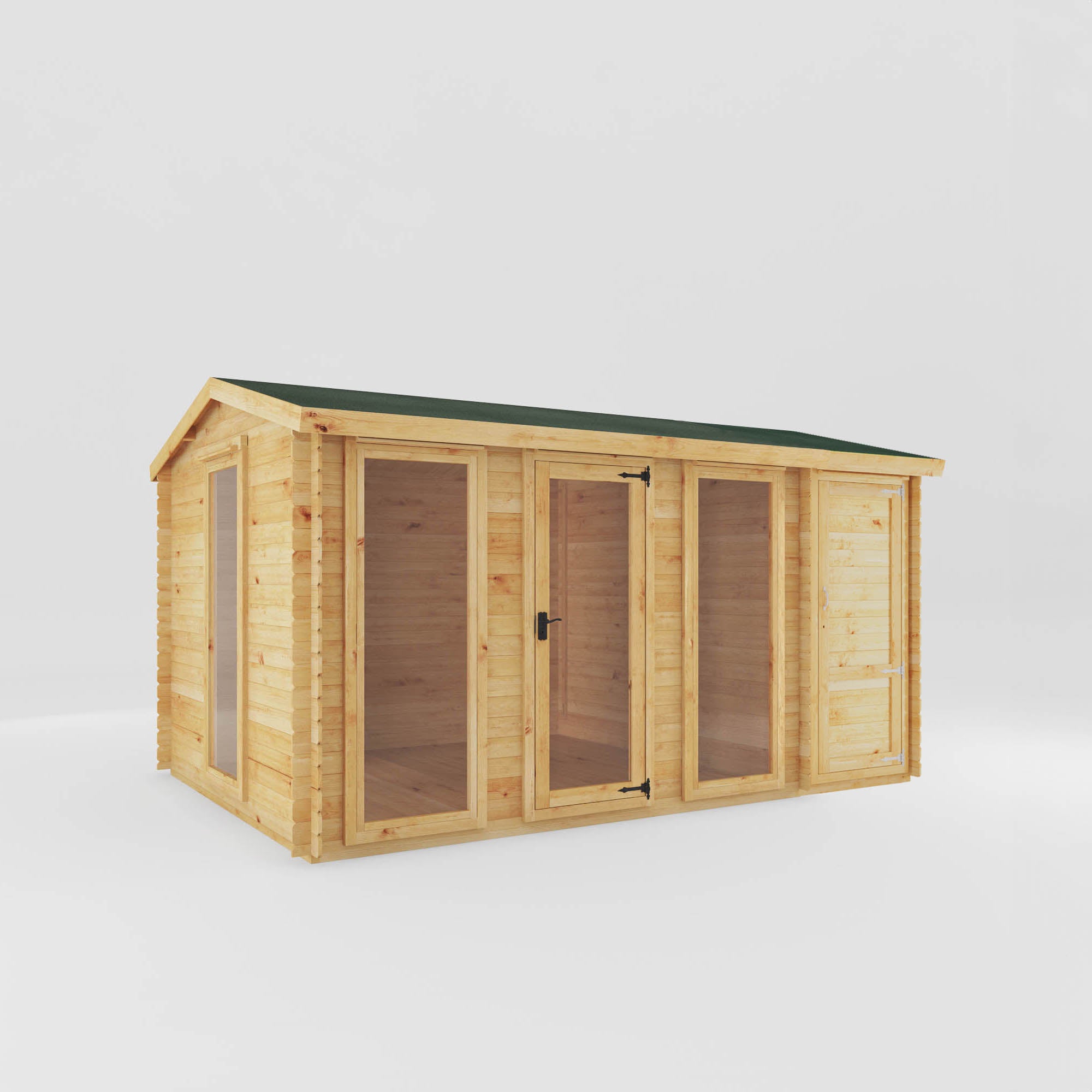 Mercia 19mm Reverse Apex Log Cabin With Side Shed (15x10) (4.6m x 3m) (SI-006-001-0040 EAN 5029442018744)
