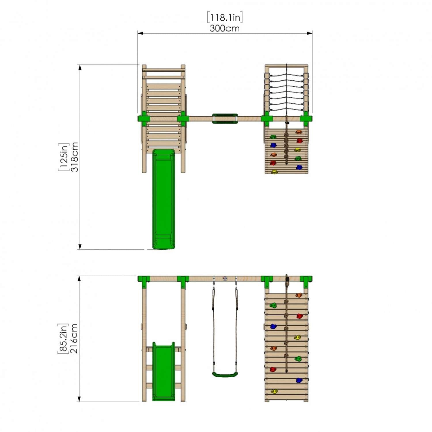 Little Rascals Single Swing Set with Slide, Climbing Wall/Net & Swing Seat