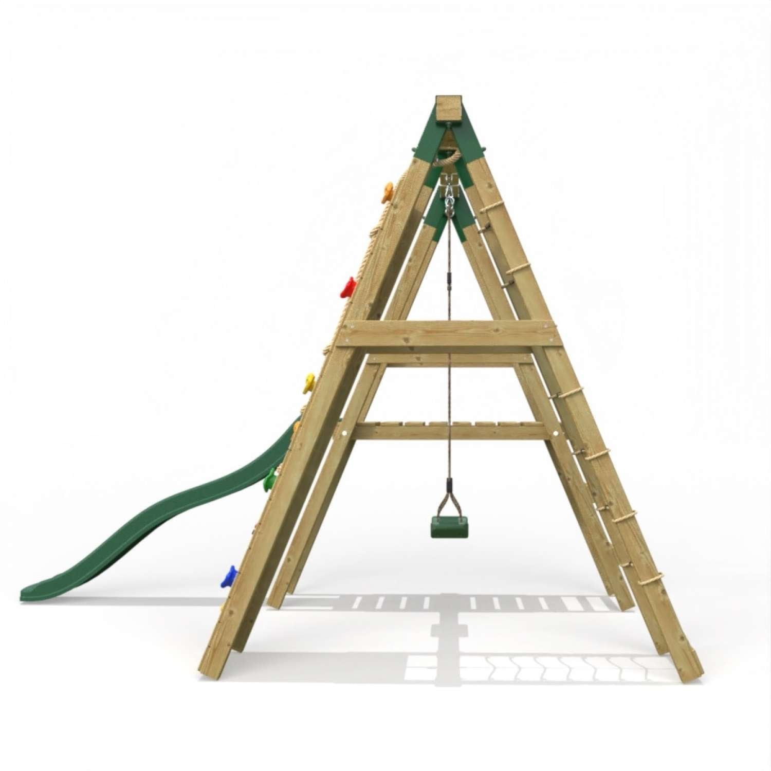 Little Rascals Single Swing Set with Slide, Climbing Wall/Net & Swing Seat