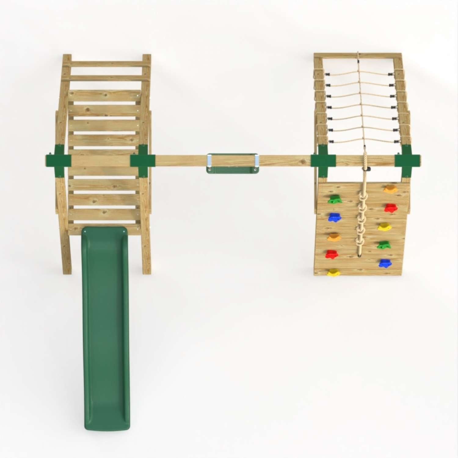 Little Rascals Single Swing Set with Slide, Climbing Wall/Net & Swing Seat