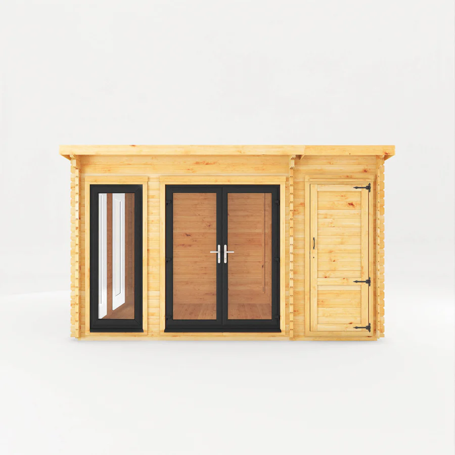 Mercia 44mm Studio Pent Log Cabin With Side Shed (13x10) (4.1m x 3m) (SI-006-040-0003 EAN 5029442018904)