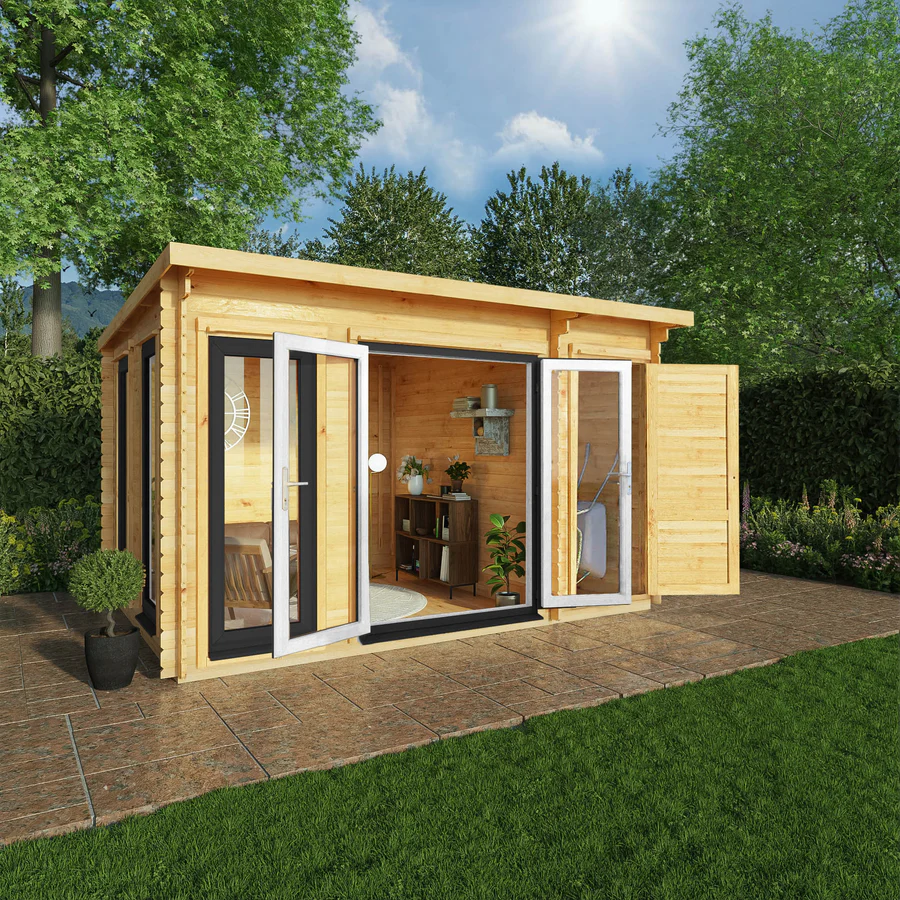Mercia 44mm Studio Pent Log Cabin With Side Shed (13x10) (4.1m x 3m) (SI-006-040-0003 EAN 5029442018904)