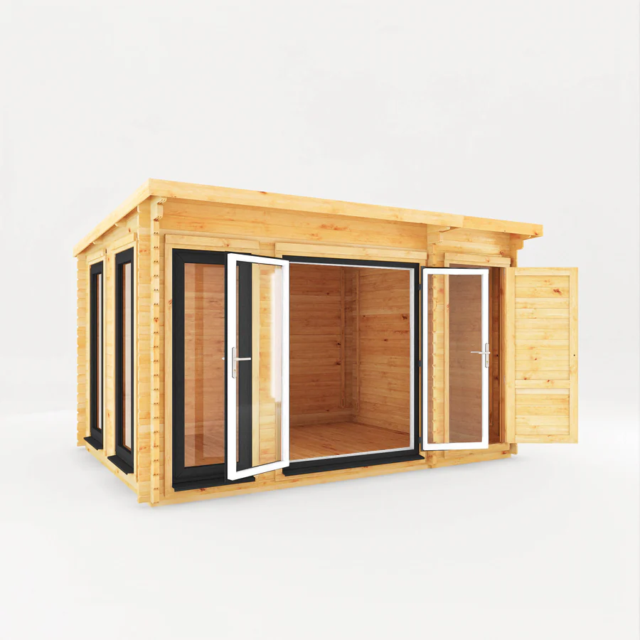 Mercia 44mm Studio Pent Log Cabin With Side Shed (13x10) (4.1m x 3m) (SI-006-040-0003 EAN 5029442018904)