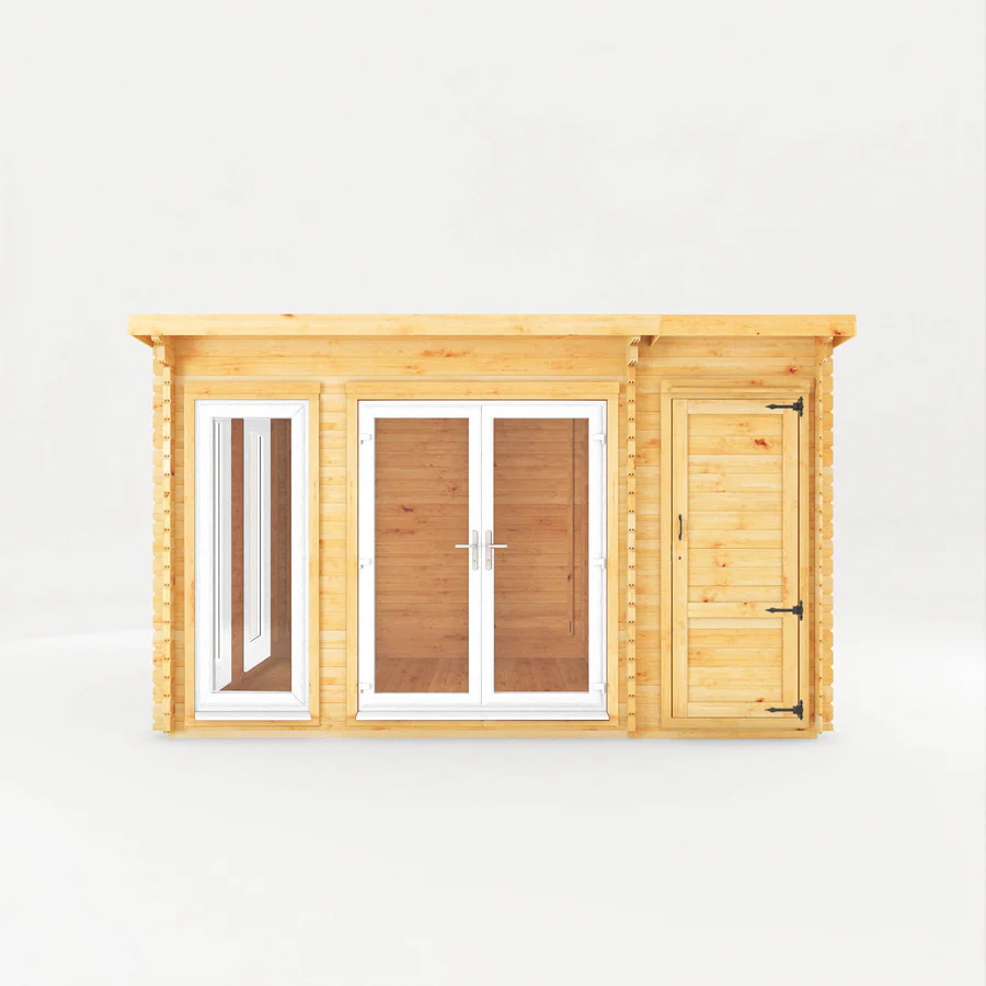 Mercia 44mm Studio Pent Log Cabin With Side Shed (13x10) (4.1m x 3m) (SI-006-041-0003 EAN 5029442018881)