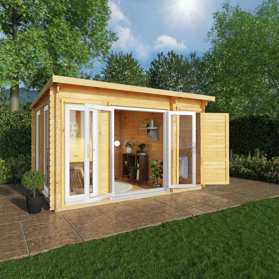 Mercia 44mm Studio Pent Log Cabin With Side Shed (13x10) (4.1m x 3m) (SI-006-041-0003 EAN 5029442018881)