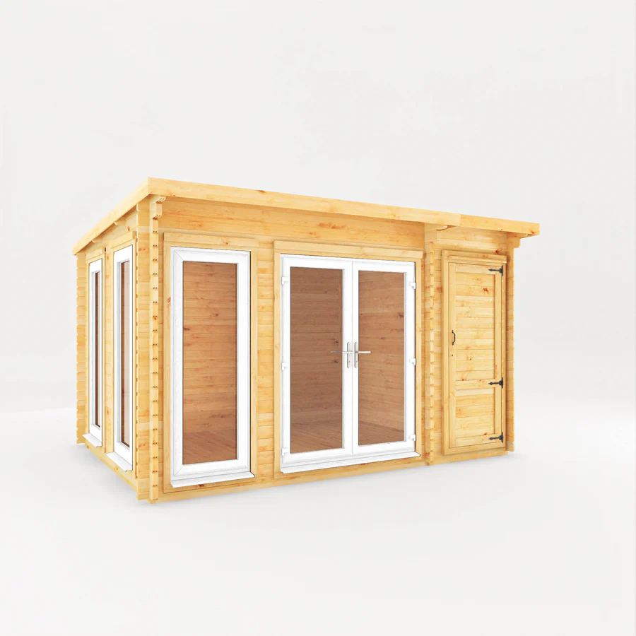 Mercia 44mm Studio Pent Log Cabin With Side Shed (13x10) (4.1m x 3m) (SI-006-041-0003 EAN 5029442018881)