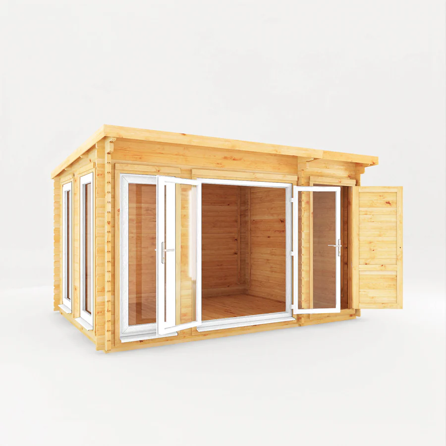 Mercia 44mm Studio Pent Log Cabin With Side Shed (13x10) (4.1m x 3m) (SI-006-041-0003 EAN 5029442018881)