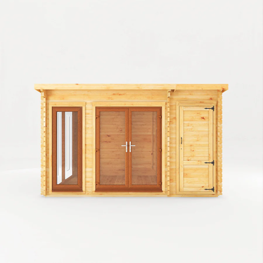 Mercia 44mm Studio Pent Log Cabin With Side Shed (13x10) (4.1m x 3m) (SI-006-042-0003 EAN 5029442018898)
