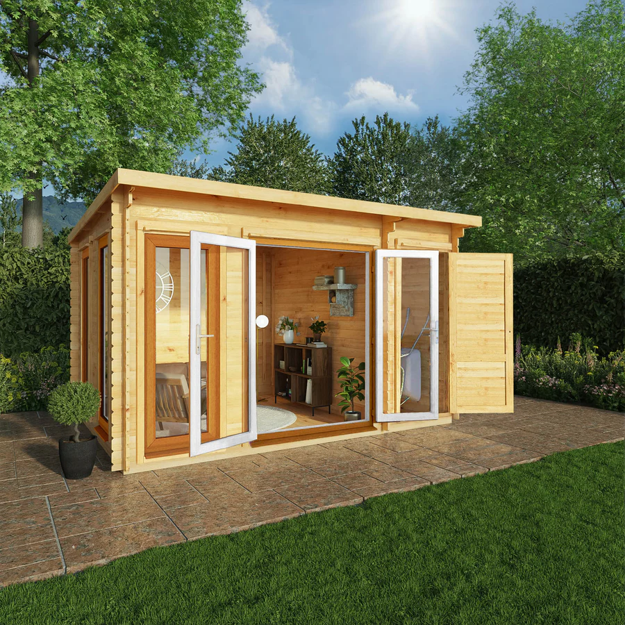 Mercia 44mm Studio Pent Log Cabin With Side Shed (13x10) (4.1m x 3m) (SI-006-042-0003 EAN 5029442018898)