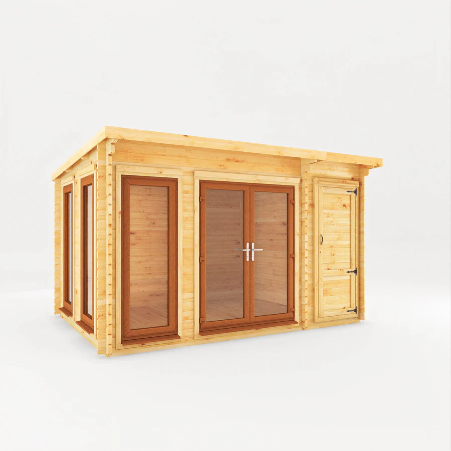 Mercia 44mm Studio Pent Log Cabin With Side Shed (13x10) (4.1m x 3m) (SI-006-042-0003 EAN 5029442018898)
