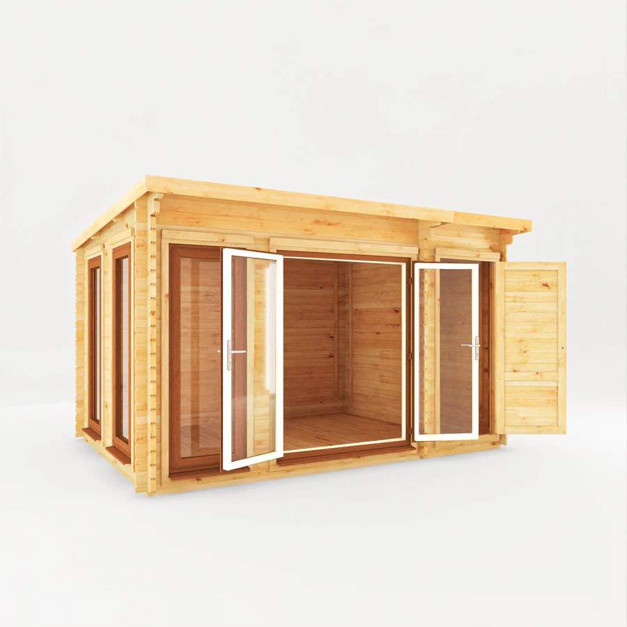 Mercia 44mm Studio Pent Log Cabin With Side Shed (13x10) (4.1m x 3m) (SI-006-042-0003 EAN 5029442018898)