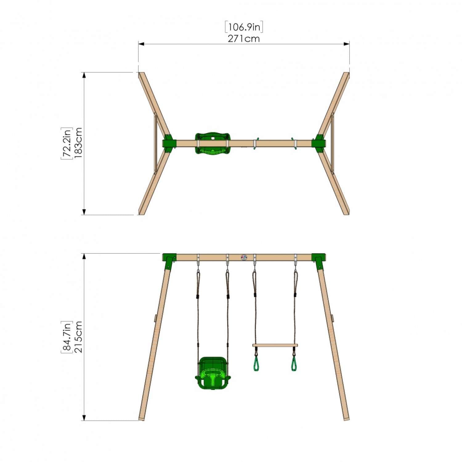 Little Rascals Double Swing Set with 3 in 1 Baby Seat & Trapeze Bar