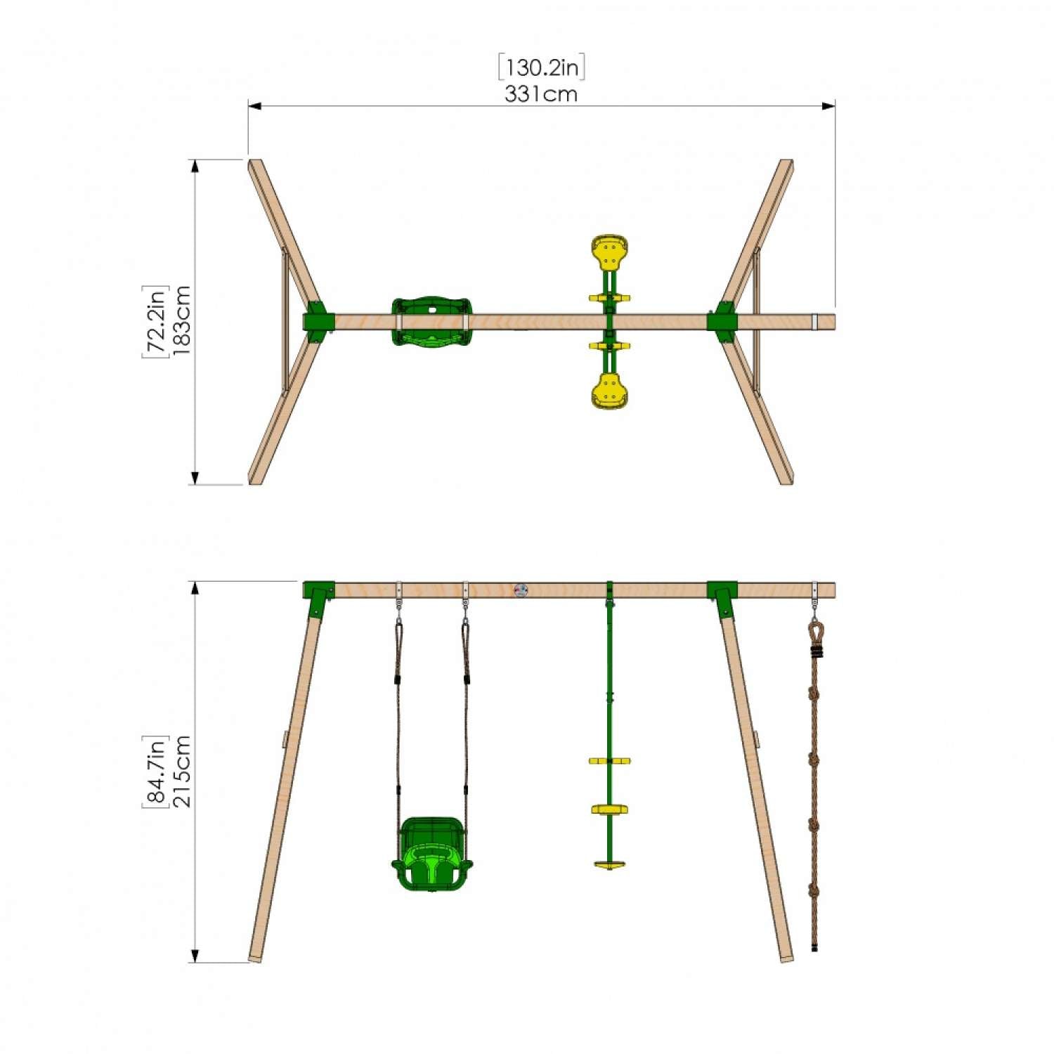Little Rascals Double Swing Set with 3 in 1 Baby Seat, Glider & Climbing Rope