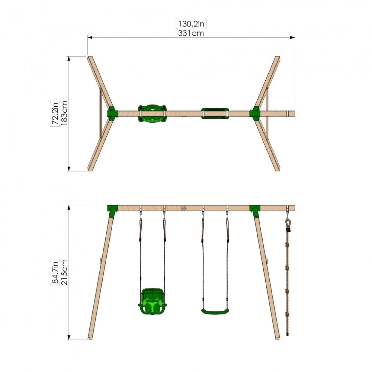 Little Rascals Double Swing Set with 3 in 1 Baby Seat, Swing Seat & Climbing Rope