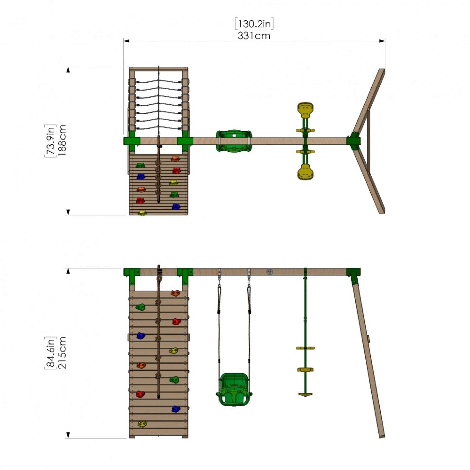 Little Rascals Double Swing set with Climbing Wall/Net, 3 in 1 Baby Seat & Glider