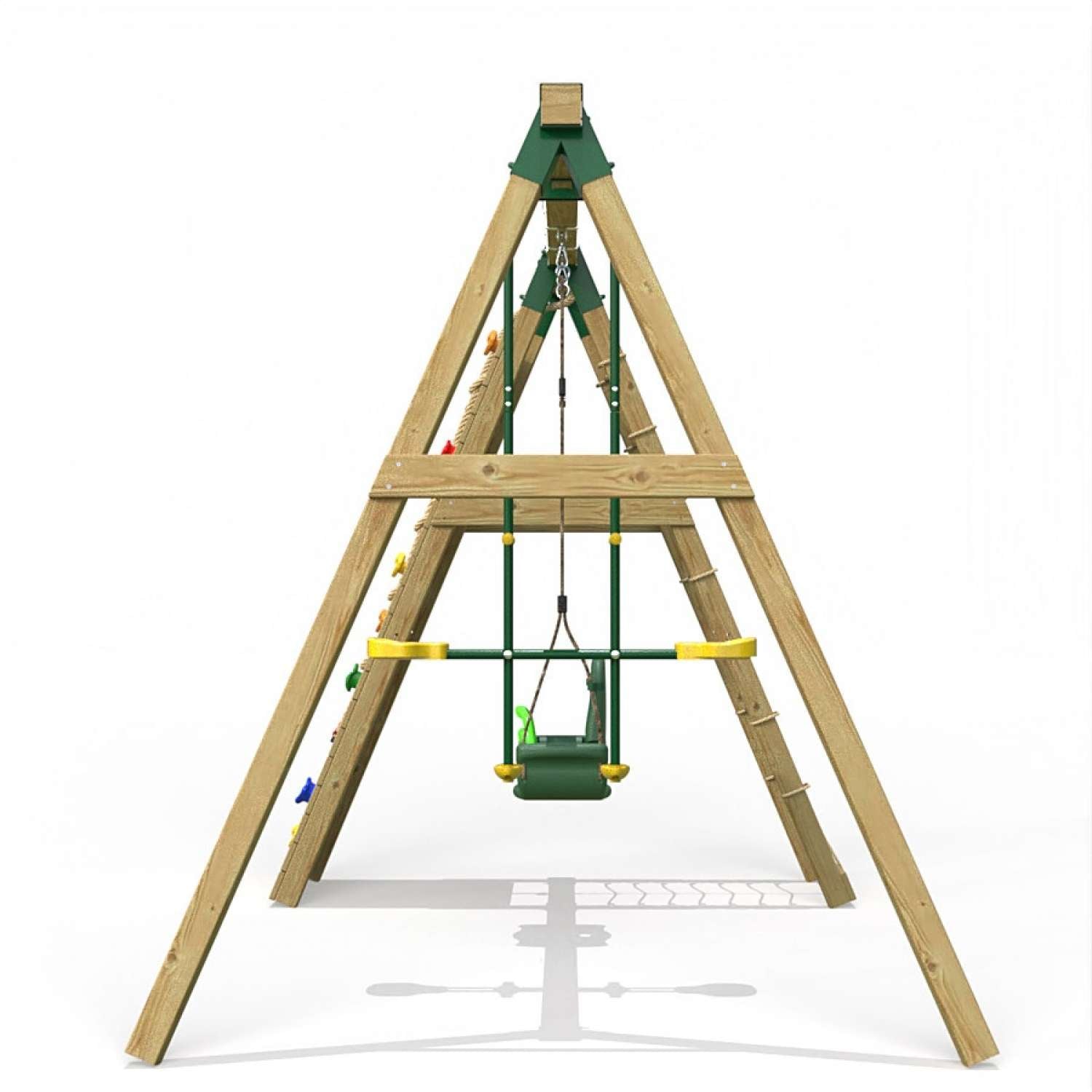 Little Rascals Double Swing set with Climbing Wall/Net, 3 in 1 Baby Seat & Glider