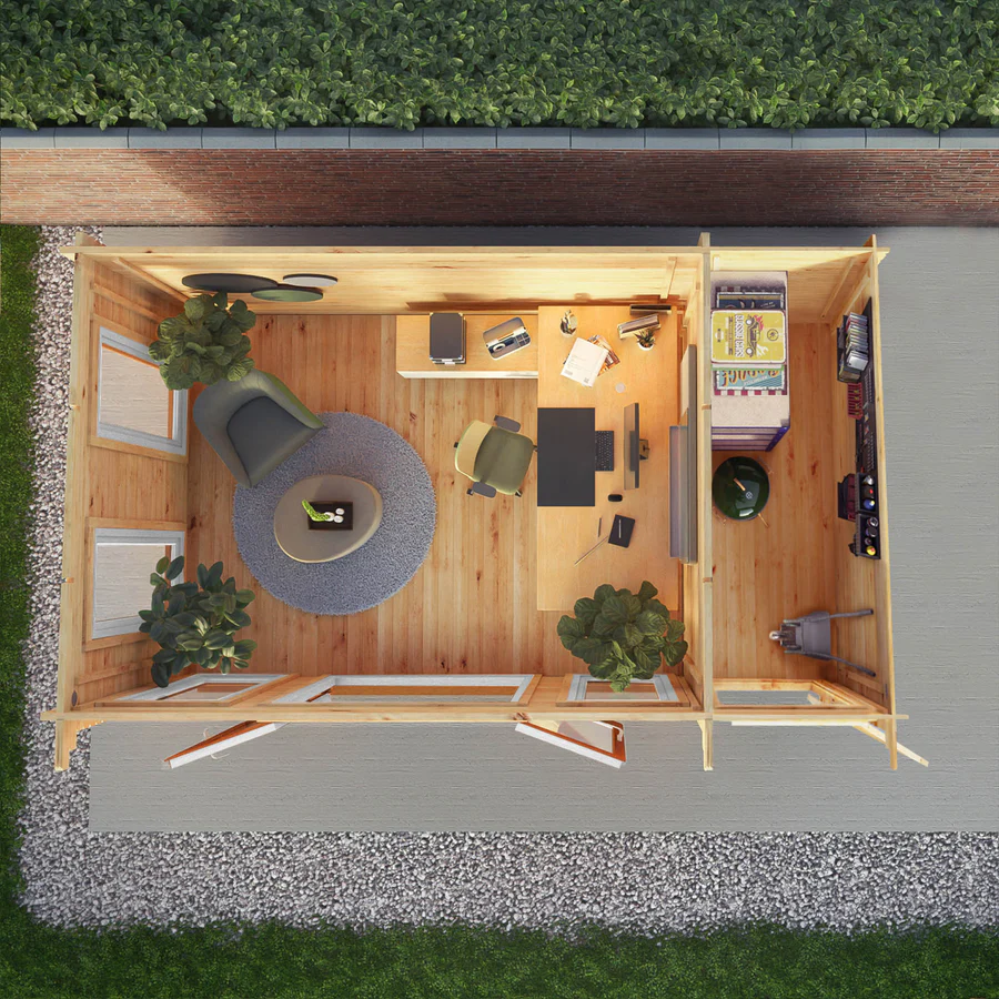 Mercia 44mm Studio Pent Log Cabin With Side Shed (17x10) (5.1m x 3m) (SI-006-042-0004 EAN 5029442018935)