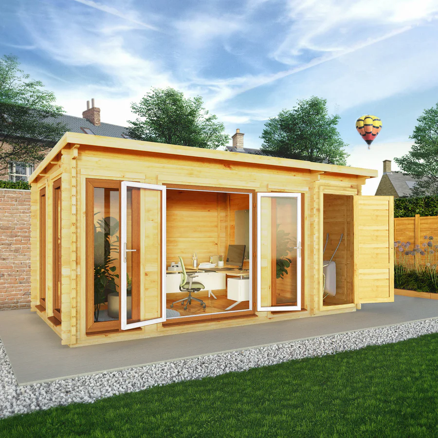 Mercia 44mm Studio Pent Log Cabin With Side Shed (17x10) (5.1m x 3m) (SI-006-042-0004 EAN 5029442018935)
