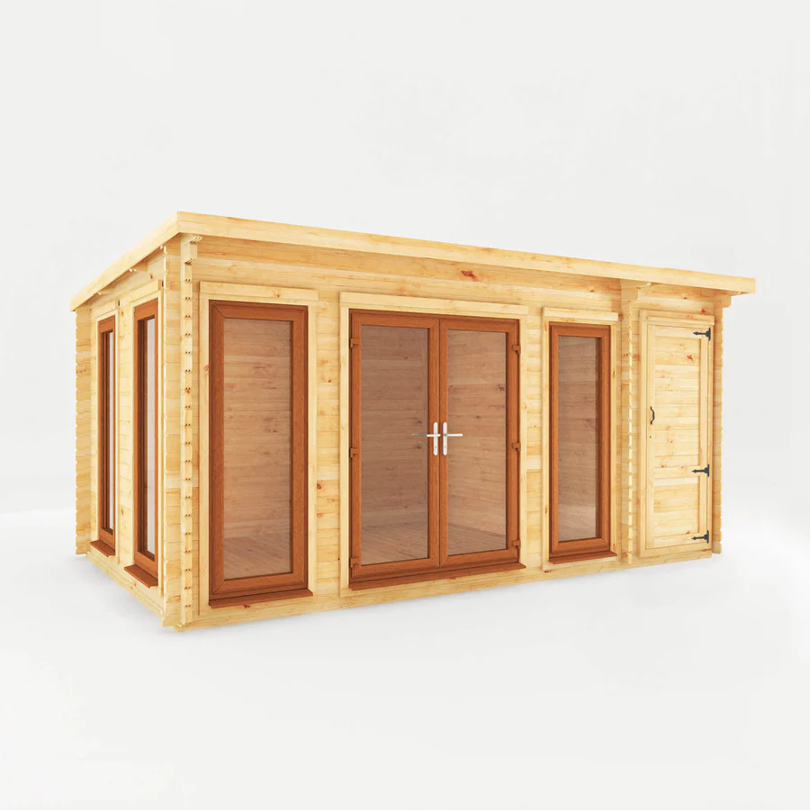 Mercia 44mm Studio Pent Log Cabin With Side Shed (17x10) (5.1m x 3m) (SI-006-042-0004 EAN 5029442018935)