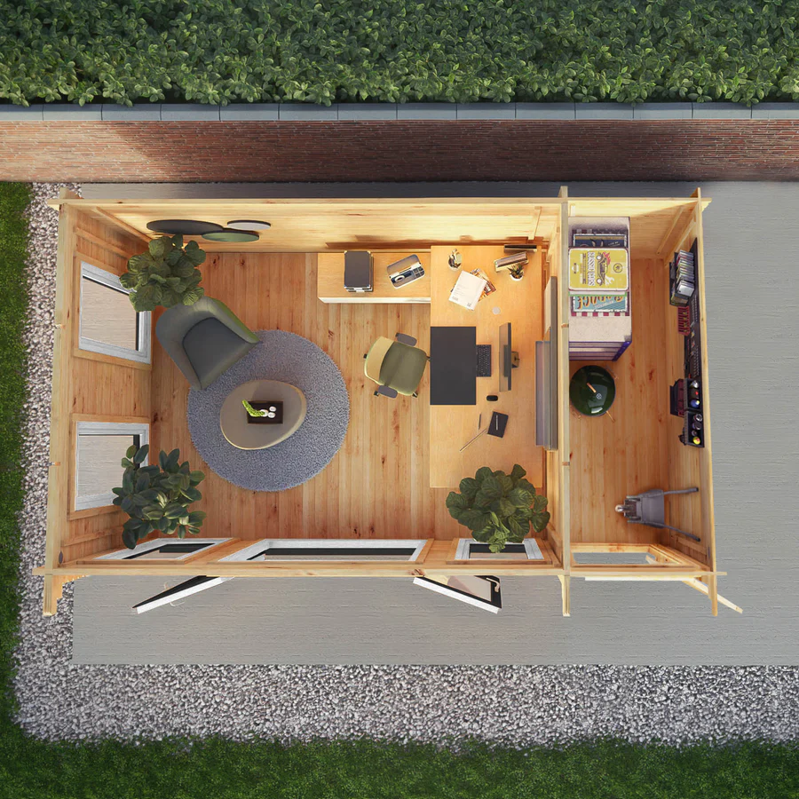 Mercia 44mm Studio Pent Log Cabin With Side Shed (17x10) (5.1m x 3m) (SI-006-040-0004 EAN 5029442018942)