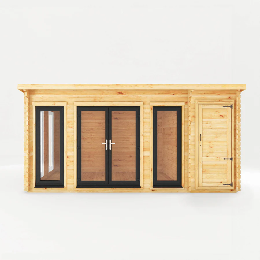 Mercia 44mm Studio Pent Log Cabin With Side Shed (17x10) (5.1m x 3m) (SI-006-040-0004 EAN 5029442018942)