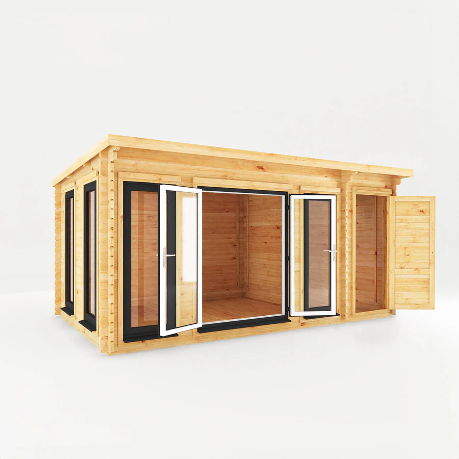 Mercia 44mm Studio Pent Log Cabin With Side Shed (17x10) (5.1m x 3m) (SI-006-040-0004 EAN 5029442018942)
