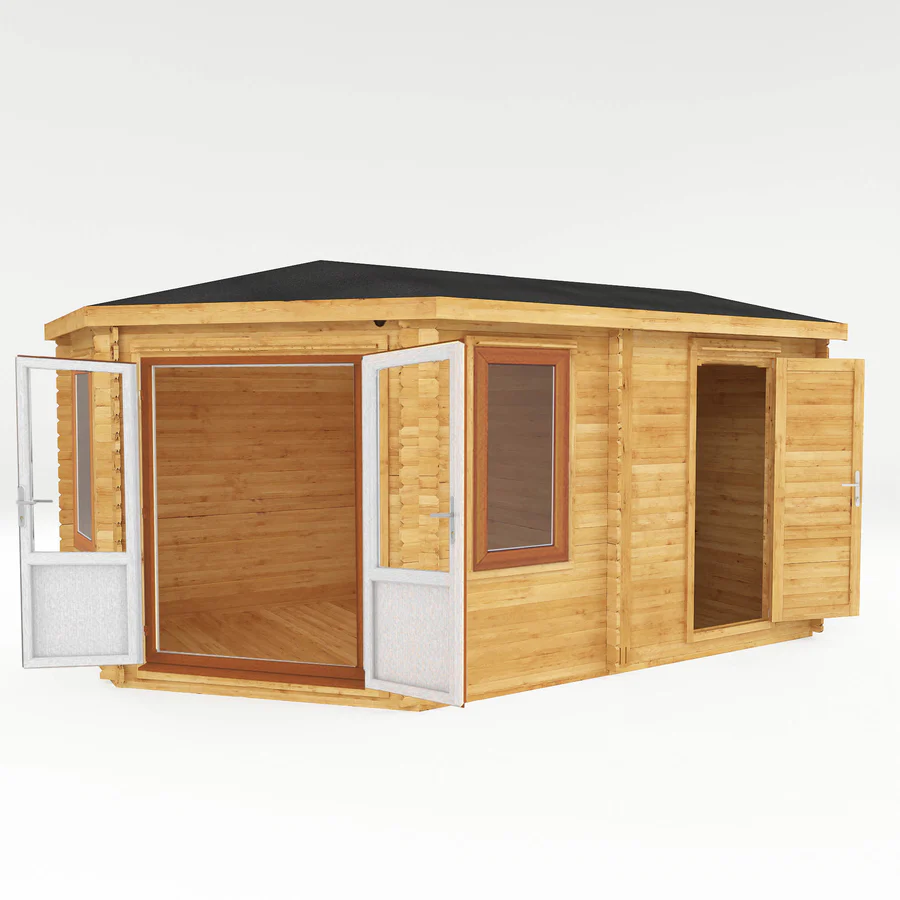 Mercia 44mm Corner Lodge Log Cabin With Side Shed (16x10) (5m x 3m) (SI-006-042-0030 EAN 5029442019291)