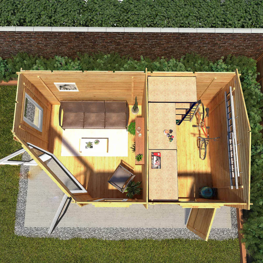 Mercia 44mm Corner Lodge Log Cabin With Side Shed (16x10) (5m x 3m) (SI-006-040-0030 EAN 5029442019307)