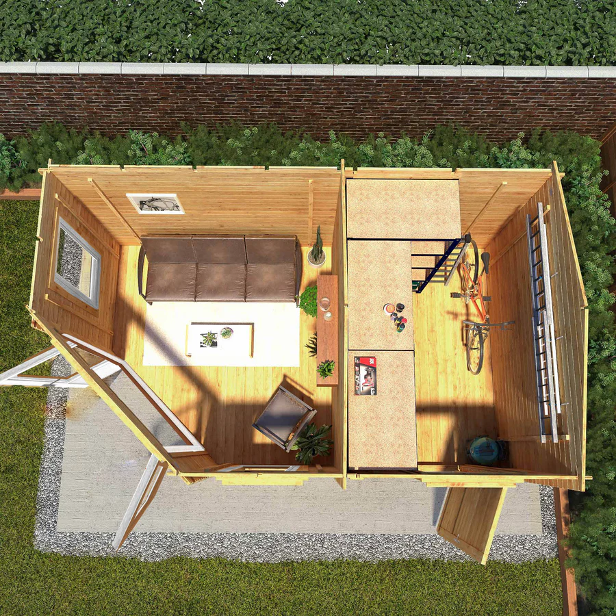 Mercia 44mm Corner Lodge Log Cabin With Side Shed (16x10) (5m x 3m) (SI-006-042-0030 EAN 5029442019291)