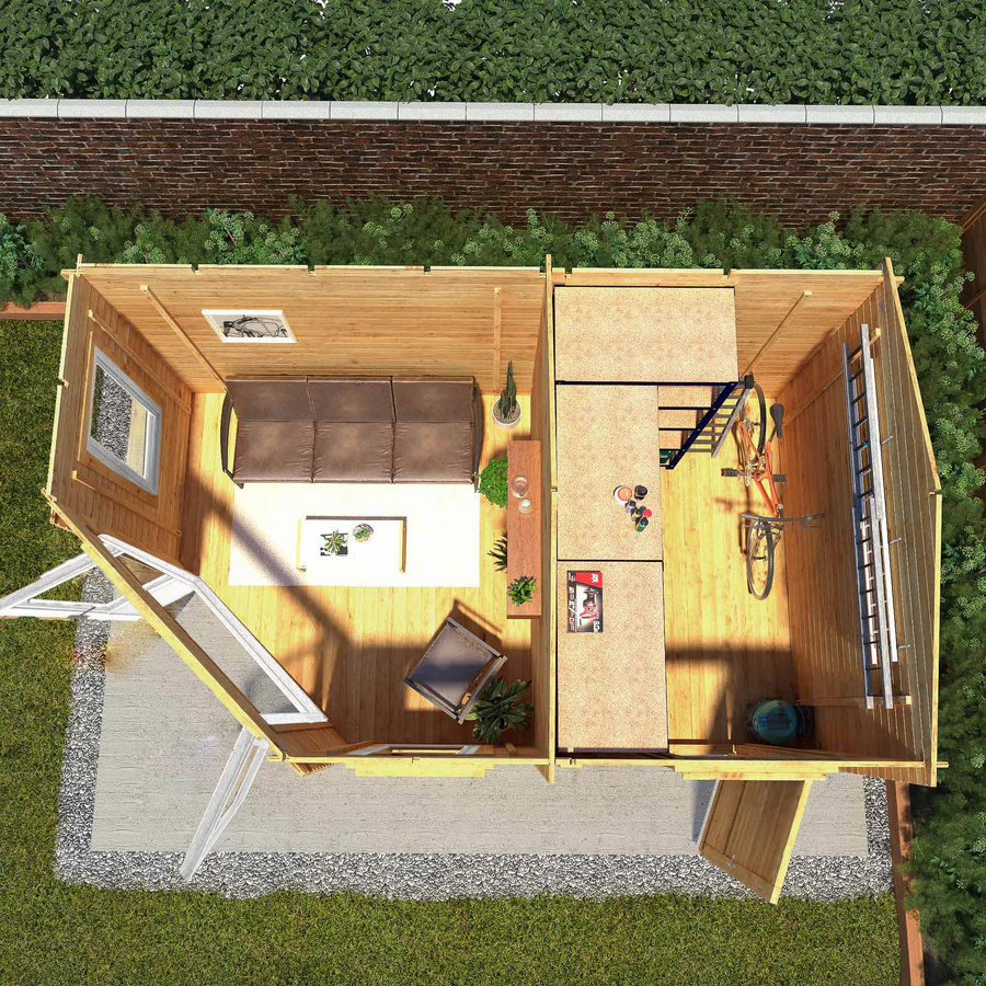 Mercia 44mm Corner Lodge Log Cabin With Side Shed (16x10) (5m x 3m) (SI-006-041-0030 EAN 5029442019284)