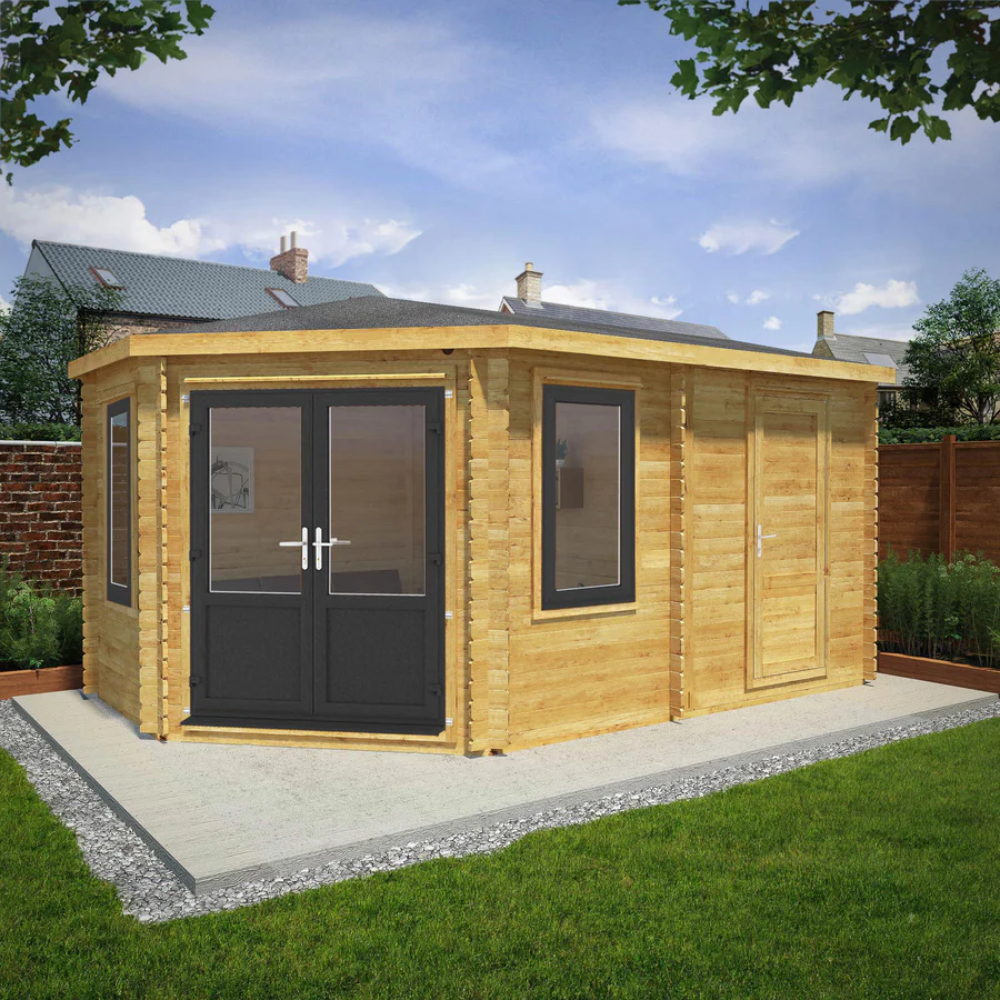 Mercia 44mm Corner Lodge Log Cabin With Side Shed (16x10) (5m x 3m) (SI-006-040-0030 EAN 5029442019307)